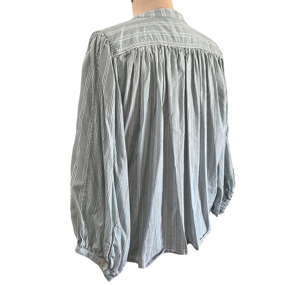 Pilcro Anthropologie Green Stripe Boho Peasant Cocoon Blouse Women's Size S - Picture 7 of 12